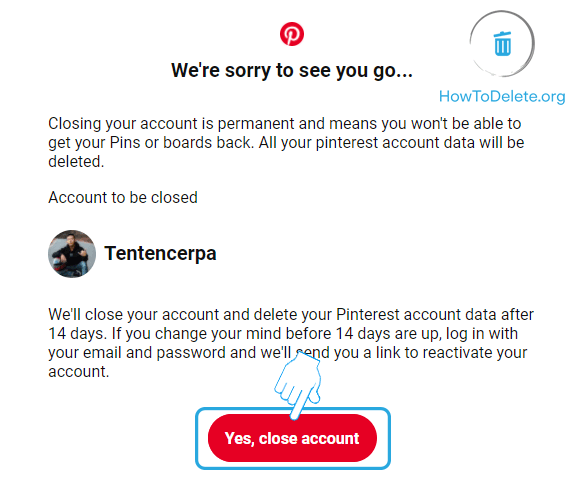 Click on Yes, Close account