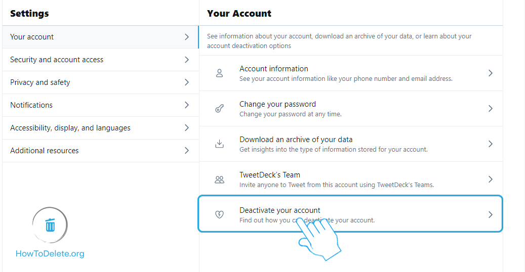 Click on Deactivate your account