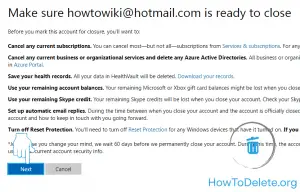 Microsoft account delete warning