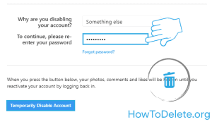 Instagram account password verification for deactivate 