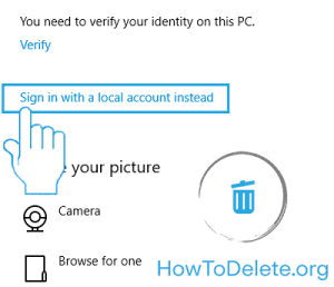 Windows 10 settings to create local account 
