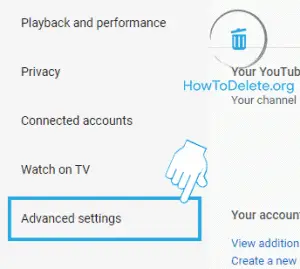 advanced setting for youtube channel delete 