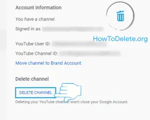 delete channel youtube 