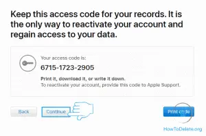 account deactivation access code 