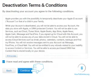 terms for apple id deactivation 