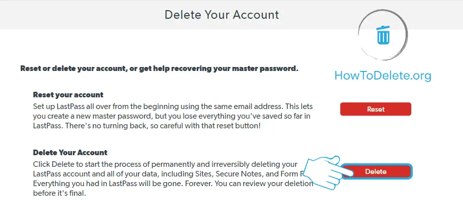 unable to login lastpass delete account