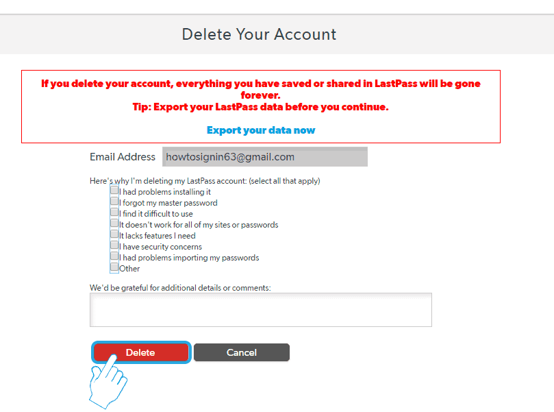 lastpass remove account