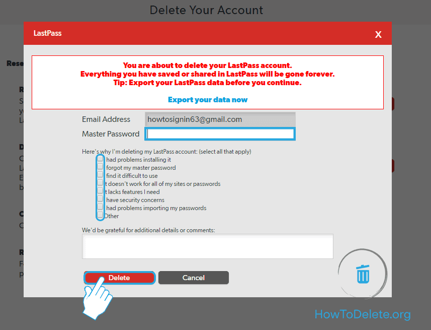 permanently delete lastpass account