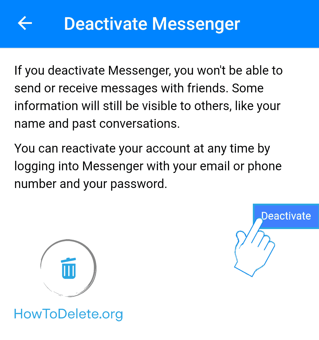 how to deactivate facebook account but keep messenger