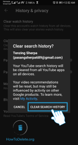 Confirm CLEAR SEARCH HISTORY