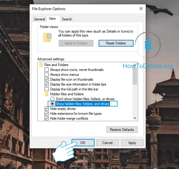 Enable Show hidden files, folders, and others