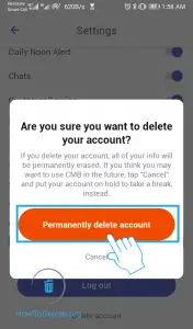Tap on Permanently delete account button