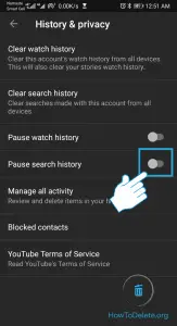 Toggle on Pause search history