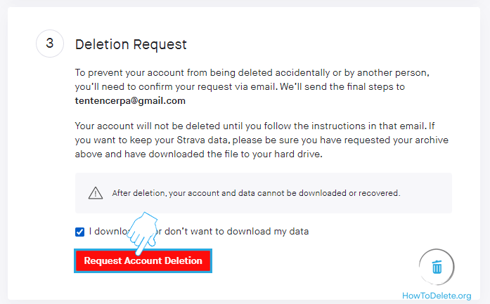 Click on Request Account Deletion