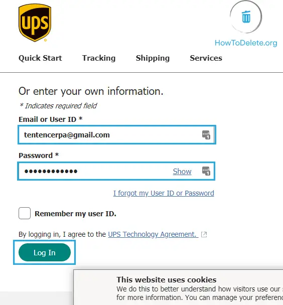 Log in to UPS
